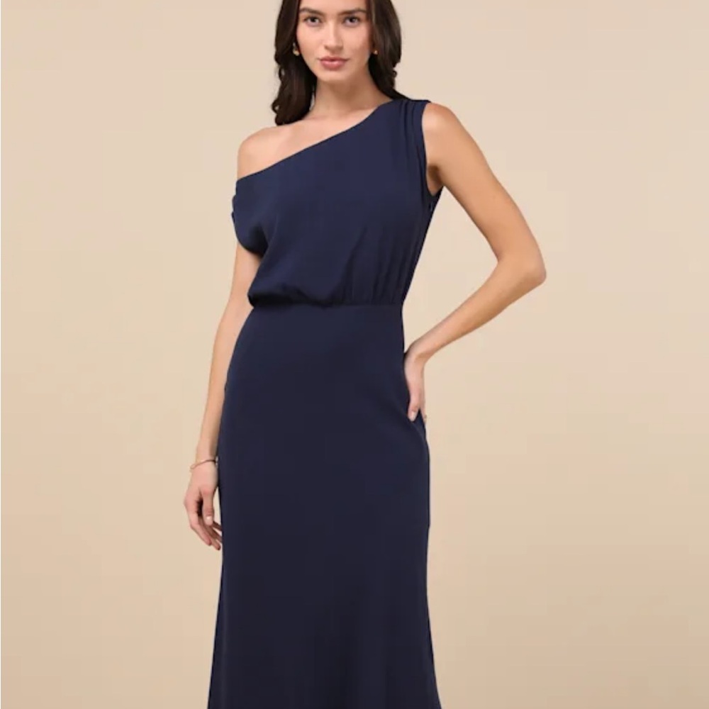 Lulu's Casual Enchantment Navy Linen Off-the-Shoulder Dress